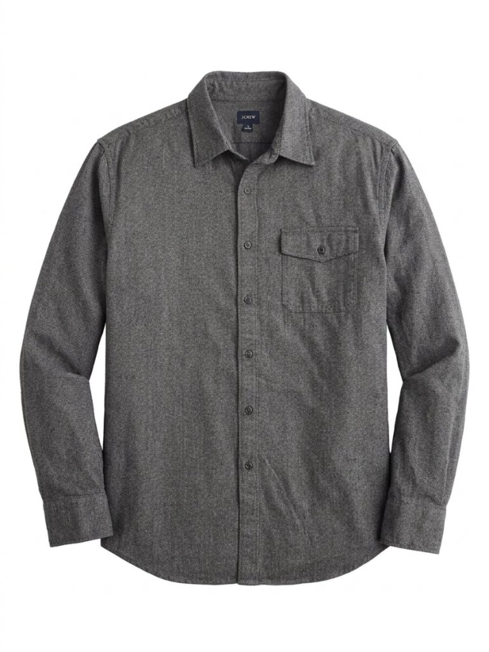 J.Crew Men's Large Gray Black Herringbone Long Sleeve Button Down Shirt 100% Cot